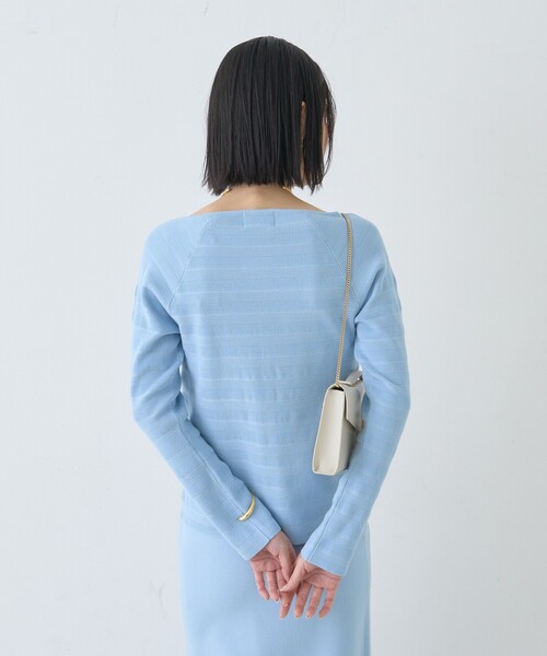 Rouge vif Anna（ルージュヴィフアンナ）の「【セットアップ対応】スクエアネックボーダー柄ニットカーディガン/プルオーバー（ニット/セーター・レディース・グリーン/オフホワイト/サックスブルー・フリー）」の8枚目の写真