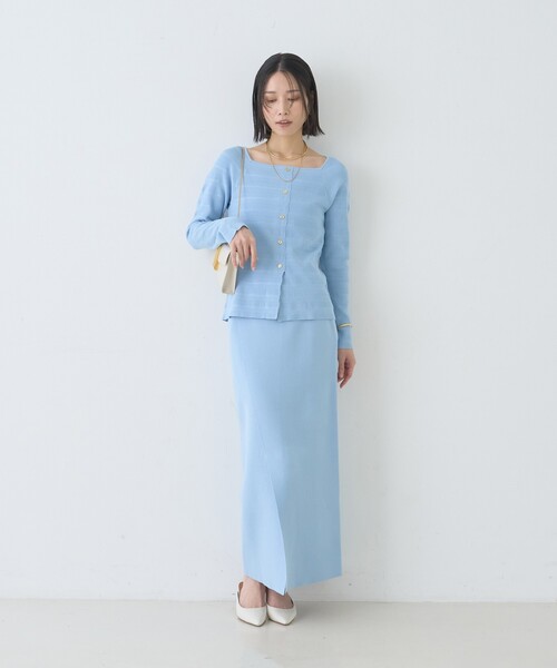 Rouge vif Anna（ルージュヴィフアンナ）の「【セットアップ対応】スクエアネックボーダー柄ニットカーディガン/プルオーバー（ニット/セーター・レディース・グリーン/オフホワイト/サックスブルー・フリー）」の19枚目の写真