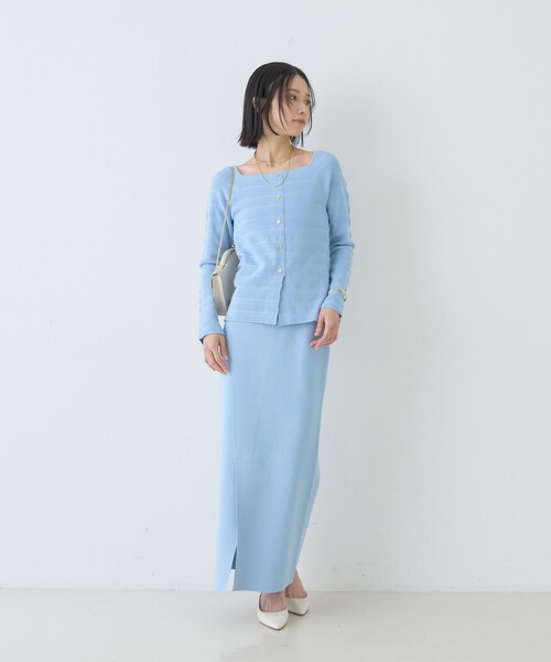 Rouge vif Anna（ルージュヴィフアンナ）の「【セットアップ対応】スクエアネックボーダー柄ニットカーディガン/プルオーバー（ニット/セーター・レディース・グリーン/オフホワイト/サックスブルー・フリー）」の20枚目の写真