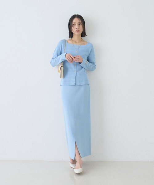 Rouge vif Anna（ルージュヴィフアンナ）の「【セットアップ対応】スクエアネックボーダー柄ニットカーディガン/プルオーバー（ニット/セーター・レディース・グリーン/オフホワイト/サックスブルー・フリー）」の21枚目の写真