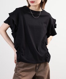 袖ダブルフリルTシャツ 半袖 接触冷感