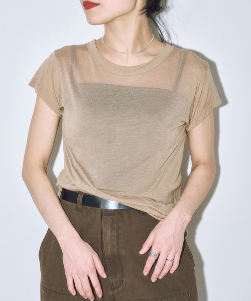 CITYSHOP(シティーショップ)の「ASHER AVA BABY TEE L264-J134:Tシャツ(Tシャツ/カットソー・レディース・ベージュ・SMALL)」の1枚目の写真