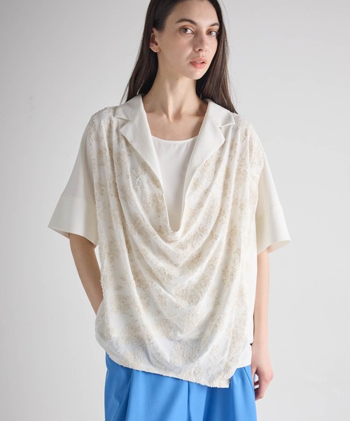 ATSURO TAYAMA(アツロウタヤマ)の「インナー付きドレープブラウス(Tシャツ/カットソー・レディース・ホワイト・L/M)」の1枚目の写真