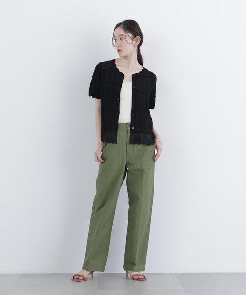 N.(N. Natural Beauty Basic)(エヌエヌナチュラルビューティーベーシック)の「レースドッキング透かし編みカーデ(カーディガン/ボレロ・レディース・ブラック/オフホワイト/ブラウン・FREE)」の9枚目の写真