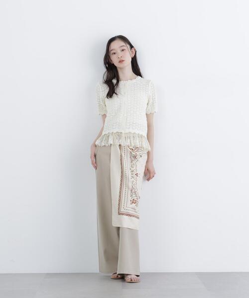 N.(N. Natural Beauty Basic)(エヌエヌナチュラルビューティーベーシック)の「レースドッキング透かし編みカーデ(カーディガン/ボレロ・レディース・ブラック/オフホワイト/ブラウン・FREE)」の20枚目の写真