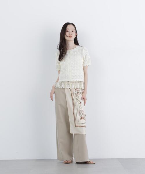 N.(N. Natural Beauty Basic)(エヌエヌナチュラルビューティーベーシック)の「レースドッキング透かし編みカーデ(カーディガン/ボレロ・レディース・ブラック/オフホワイト/ブラウン・FREE)」の21枚目の写真
