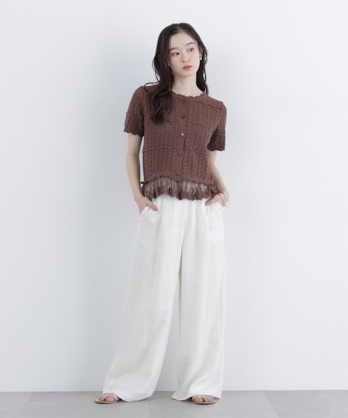 N.（N. Natural Beauty Basic）（エヌエヌナチュラルビューティーベーシック）の「レースドッキング透かし編みカーデ（カーディガン/ボレロ・レディース・ブラック/オフホワイト/ブラウン・FREE）」の5枚目の写真