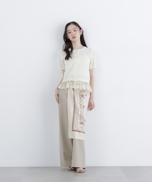 N.（N. Natural Beauty Basic）（エヌエヌナチュラルビューティーベーシック）の「レースドッキング透かし編みカーデ（カーディガン/ボレロ・レディース・ブラック/オフホワイト/ブラウン・FREE）」の8枚目の写真