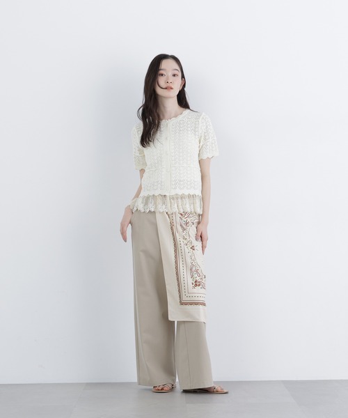 N.（N. Natural Beauty Basic）（エヌエヌナチュラルビューティーベーシック）の「レースドッキング透かし編みカーデ（カーディガン/ボレロ・レディース・ブラック/オフホワイト/ブラウン・FREE）」の12枚目の写真