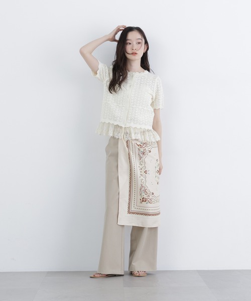 N.（N. Natural Beauty Basic）（エヌエヌナチュラルビューティーベーシック）の「レースドッキング透かし編みカーデ（カーディガン/ボレロ・レディース・ブラック/オフホワイト/ブラウン・FREE）」の13枚目の写真