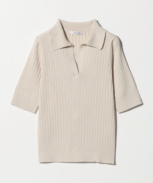 SLOANE(スローン)の「【別注】<SLOANE>リブ スキッパー ニット(ニット/セーター・レディース・ネイビー/ベージュ・1)」の1枚目の写真