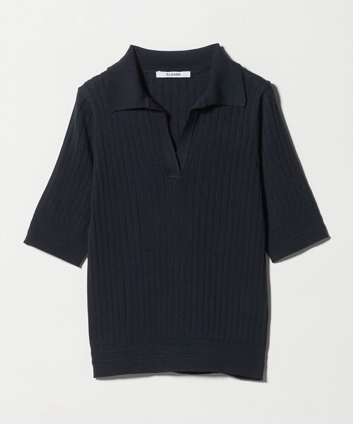 SLOANE(スローン)の「【別注】<SLOANE>リブ スキッパー ニット(ニット/セーター・レディース・ネイビー/ベージュ・1)」の2枚目の写真