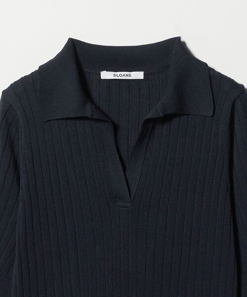SLOANE(スローン)の「【別注】<SLOANE>リブ スキッパー ニット(ニット/セーター・レディース・ネイビー/ベージュ・1)」の4枚目の写真