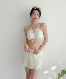 BORA AURA（ボラオーラ）の「BORA AURA 3点セット ジャカード風ニットシャーリング水着タンキニ (SS)（水着）」