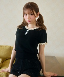 TITTY&CO. | ハート柄シアーニットレース襟トップス(Tシャツ/カットソー)