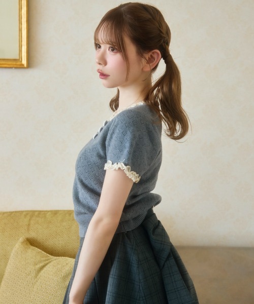 TITTY&CO.（ティティーアンドコー）の「ハート柄シアーニットレース襟トップス（Tシャツ/カットソー・レディース・ネイビー/グレー/アイボリー/ブラック・FREE）」の22枚目の写真