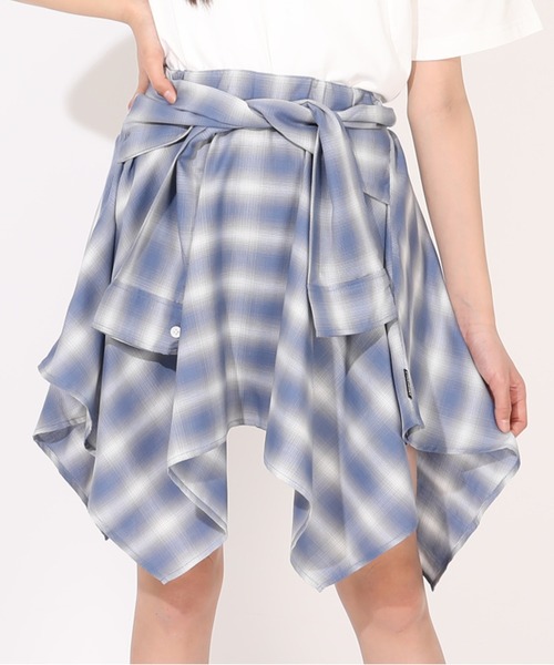 PINKHUNT(ピンクハント)の「PINKHUNT シャツ巻き風アシメトリースカート 1451K(デニムスカート・キッズ・ブラック/ネイビー・150cm/120cm/160cm/140cm/130cm)」の2枚目の写真