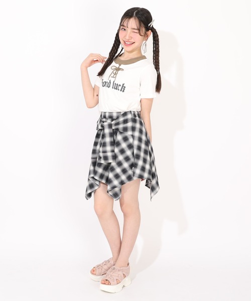 PINKHUNT(ピンクハント)の「PINKHUNT シャツ巻き風アシメトリースカート 1451K(デニムスカート・キッズ・ブラック/ネイビー・150cm/120cm/160cm/140cm/130cm)」の8枚目の写真