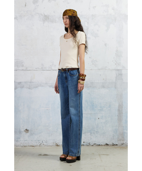 KUME(クメ)の「Pointelle Scoop Neck T-shirt, Butter(Tシャツ/カットソー・レディース・その他・SMALL/MEDIUM/LARGE)」の3枚目の写真