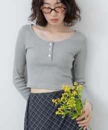 コンパクトヘンリーカットソー / トップス 長袖 春服 秋服 冬服 韓国 ノームコア ヘンリーネック 長袖 カジュアル シンプル 無地 コンパクト ヘンリーネック オフィスカジュアル 白 グレー ホワイト ブラック カットソー ノームコア