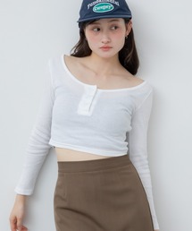 コンパクトヘンリーカットソー / トップス 長袖 春服 秋服 冬服 韓国 ノームコア ヘンリーネック 長袖 カジュアル シンプル 無地 コンパクト ヘンリーネック オフィスカジュアル 白 グレー ホワイト ブラック カットソー ノームコア