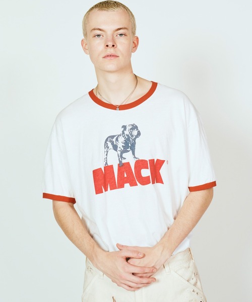 70's ヴィンテージ Mack Trucks 染み込み　リンガーtシャツ MACK TRUCKS / マック トラックス 70S RINGER TEE 企業ロゴ リンガーT