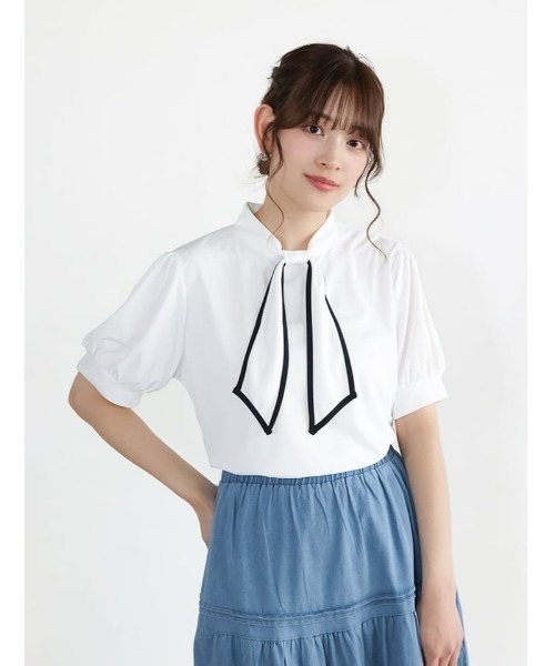 fifth(フィフス)の「配色パイピングリボンブラウス見えカットソー(Tシャツ/カットソー・レディース・ライトブルー/ホワイト・M)」の3枚目の写真