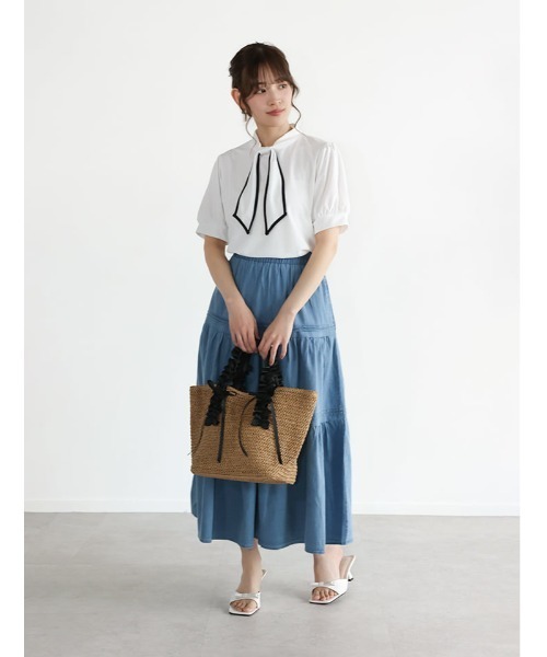 fifth(フィフス)の「配色パイピングリボンブラウス見えカットソー(Tシャツ/カットソー・レディース・ライトブルー/ホワイト・M)」の6枚目の写真