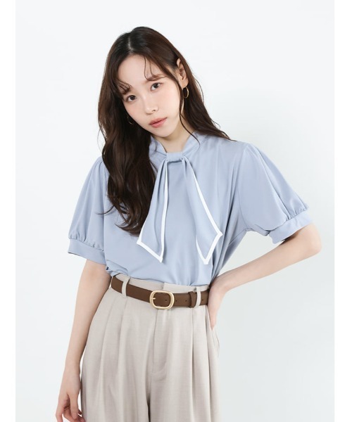 fifth(フィフス)の「配色パイピングリボンブラウス見えカットソー(Tシャツ/カットソー・レディース・ライトブルー/ホワイト・M)」の13枚目の写真