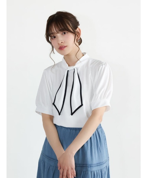 fifth(フィフス)の「配色パイピングリボンブラウス見えカットソー(Tシャツ/カットソー・レディース・ライトブルー/ホワイト・M)」の4枚目の写真