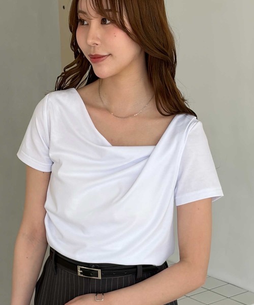 muet.（ミュエ）の「2WAYオフショルドレープTシャツ（Tシャツ/カットソー・レディース・オフホワイト/杢グレー/ブラック・MEDIUM/LARGE）」の17枚目の写真