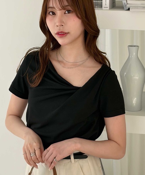muet.（ミュエ）の「2WAYオフショルドレープTシャツ（Tシャツ/カットソー・レディース・オフホワイト/杢グレー/ブラック・MEDIUM/LARGE）」の11枚目の写真
