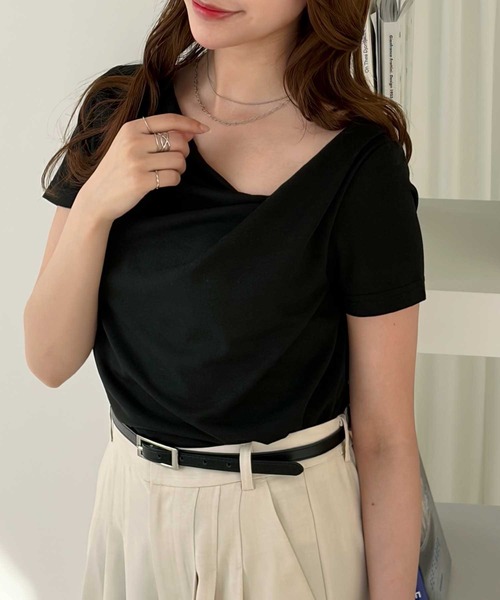 muet.（ミュエ）の「2WAYオフショルドレープTシャツ（Tシャツ/カットソー・レディース・オフホワイト/杢グレー/ブラック・MEDIUM/LARGE）」の12枚目の写真