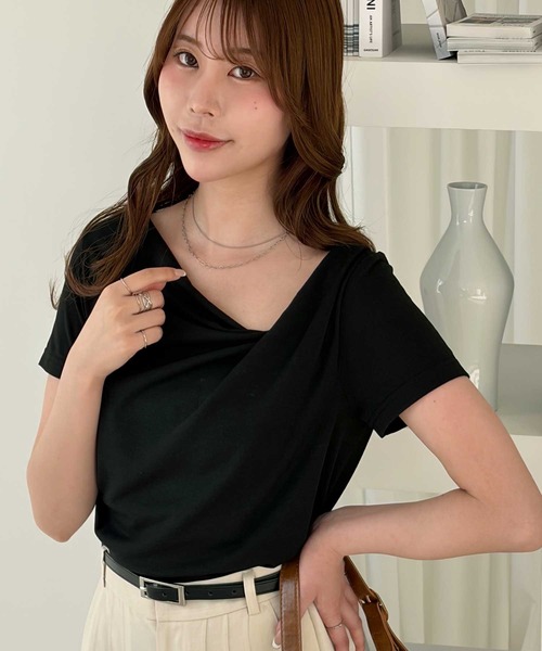 muet.（ミュエ）の「2WAYオフショルドレープTシャツ（Tシャツ/カットソー・レディース・オフホワイト/杢グレー/ブラック・MEDIUM/LARGE）」の16枚目の写真