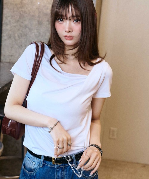 muet.（ミュエ）の「2WAYオフショルドレープTシャツ（Tシャツ/カットソー・レディース・オフホワイト/杢グレー/ブラック・MEDIUM/LARGE）」の22枚目の写真