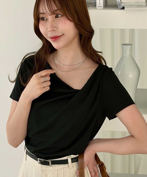 muet.（ミュエ）の「2WAYオフショルドレープTシャツ（Tシャツ/カットソー・レディース・オフホワイト/杢グレー/ブラック・MEDIUM/LARGE）」の21枚目の写真