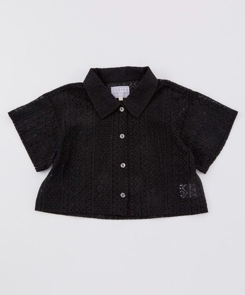 Ocean&Ground（オーシャン&グラウンド）の「ﾚｰｽｸﾛｯﾌﾟﾄﾞｼｬﾂ（シャツ/ブラウス・キッズ・ブラック/オフホワイト・140/130/120/110/100/90）」の2枚目の写真