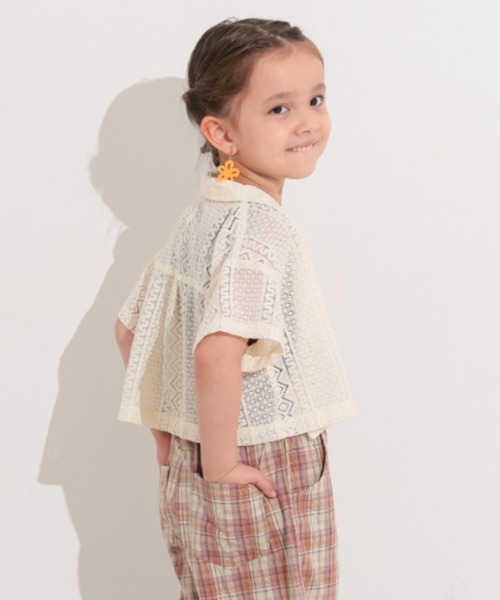 Ocean&Ground（オーシャン&グラウンド）の「ﾚｰｽｸﾛｯﾌﾟﾄﾞｼｬﾂ（シャツ/ブラウス・キッズ・ブラック/オフホワイト・140/130/120/110/100/90）」の4枚目の写真