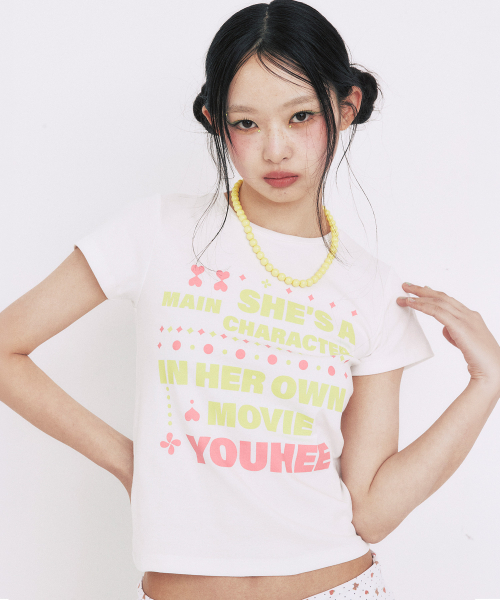 YOUHEE(ユヒ)の「MOVIE YOUHEE LETTERING T-SHIRTS_WHITE(Tシャツ/カットソー・レディース・その他・FREE)」の1枚目の写真