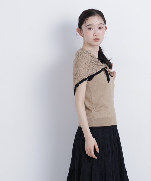 N.（N. Natural Beauty Basic）（エヌエヌナチュラルビューティーベーシック）の「柄編みスカーフ付ニット（ニット/セーター・レディース・ベージュ/グリーン/ダークブラウン・ﾌﾘ-）」の12枚目の写真