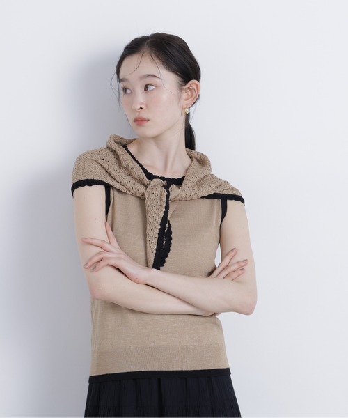 N.（N. Natural Beauty Basic）（エヌエヌナチュラルビューティーベーシック）の「柄編みスカーフ付ニット（ニット/セーター・レディース・ベージュ/グリーン/ダークブラウン・ﾌﾘ-）」の13枚目の写真
