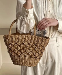 ストロー素材台形かごバッグ