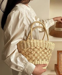 ストロー素材台形かごバッグ