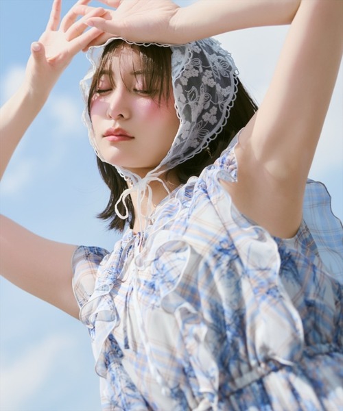 WILLSELECTION(ウィルセレクション)の「フラワーチェックプリントプリーツ切替ワンピース(ワンピース・レディース・ホワイト系その他/レッド系その他/ブルー系その他・FREE)」の6枚目の写真