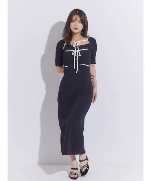 MERCURYDUO(マーキュリーデュオ)の「カーデセットニットワンピース(ワンピース・レディース・その他1/ネイビー/ベビーピンク・FREE)」の4枚目の写真