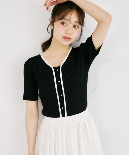 tocco closet(トッコ クローゼット)の「【ZOZO限定】接触冷感フロントバイカラーリブニットトップス(ニット/セーター・レディース・ベージュ/ブラック/ネイビー/オフホワイト/グレー・M)」の3枚目の写真