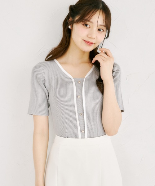 tocco closet(トッコ クローゼット)の「【ZOZO限定】接触冷感フロントバイカラーリブニットトップス(ニット/セーター・レディース・ベージュ/ブラック/ネイビー/オフホワイト/グレー・M)」の18枚目の写真