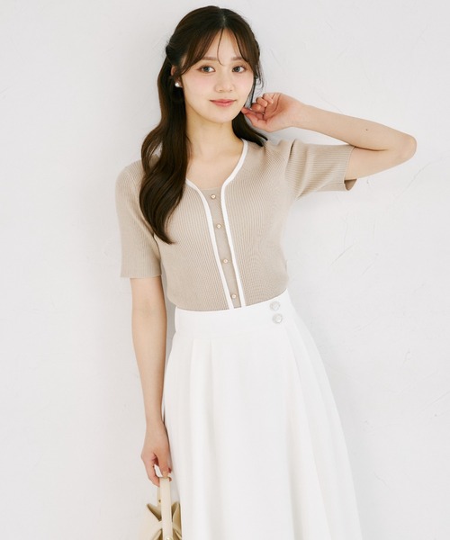 tocco closet(トッコ クローゼット)の「【ZOZO限定】接触冷感フロントバイカラーリブニットトップス(ニット/セーター・レディース・ベージュ/ブラック/ネイビー/オフホワイト/グレー・M)」の22枚目の写真