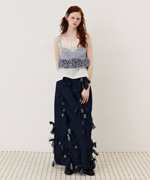 J1U by LA BELLE ETUDE(ジユウバイラベルエチュード)の「many ribbon denim skirt(スカート・レディース・インディゴブルー/グレー/ホワイト・0/1)」の16枚目の写真