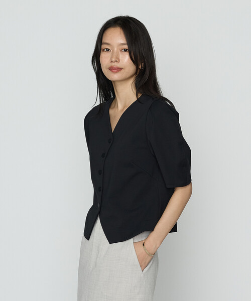 COMME CA（コムサ）の「〔 TALLサイズ 〕 ハイコンパクトコットンポンチ シャツ（シャツ/ブラウス・レディース・ブラック・15号）」の4枚目の写真